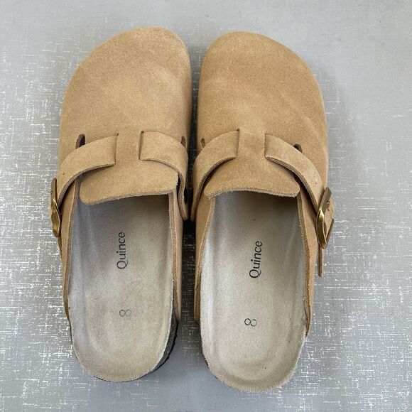Quince Suede Leather Clogs Mules Size 8 Beige Water Repellent Comfort Shoes - Picture 9 of 13